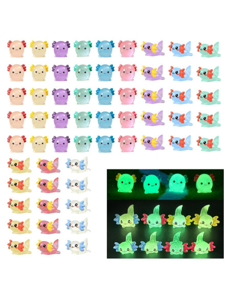 60 Mini Figuras Axolotl Brillantes en la Oscuridad - YHCHLHFF
