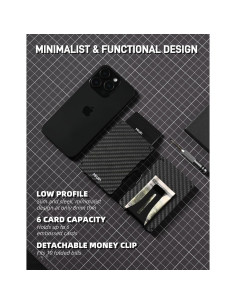 Billetera Delgada Mrain de Fibra de Carbono con Clip y RFID 2