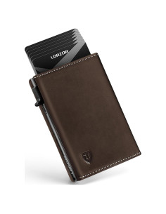 Billetera LORZOR Minimalista de Cuero con Bloqueo RFID - Marrón/Gris