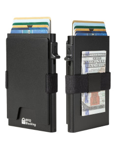 Billetera Minimalista Aluminio RFID Hombres Negro 12+ Tarjetas 2