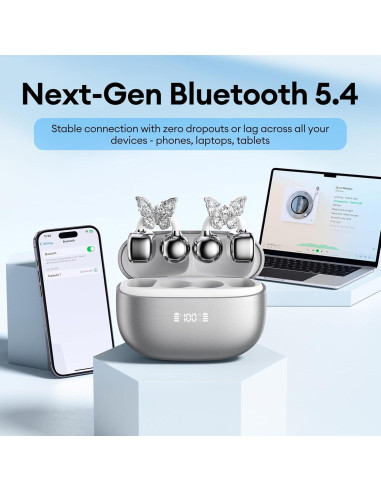 Auriculares Inalámbricos PAXA Clipbuds715 Plata 50H Bluetooth 5.4