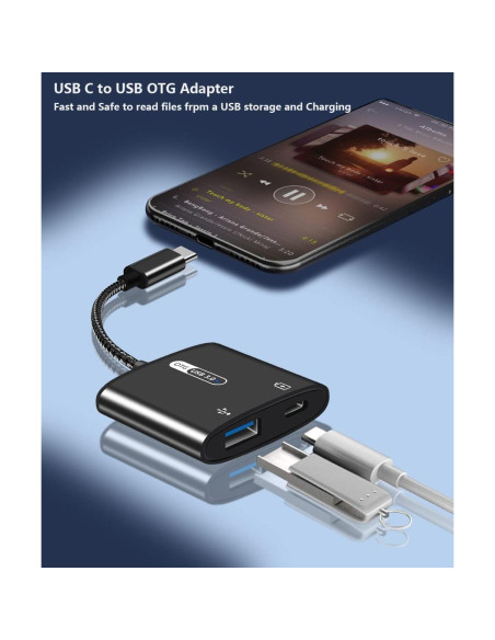 Adaptador USB C OTG con carga 60W Azddur - Negro Adaptador USB C OTG con carga 60W Azddur - Negro