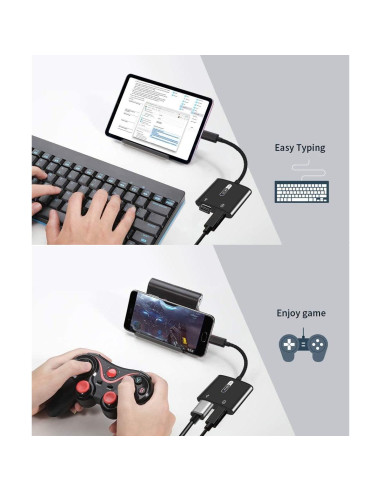 Adaptador USB C OTG con carga 60W Azddur - Negro