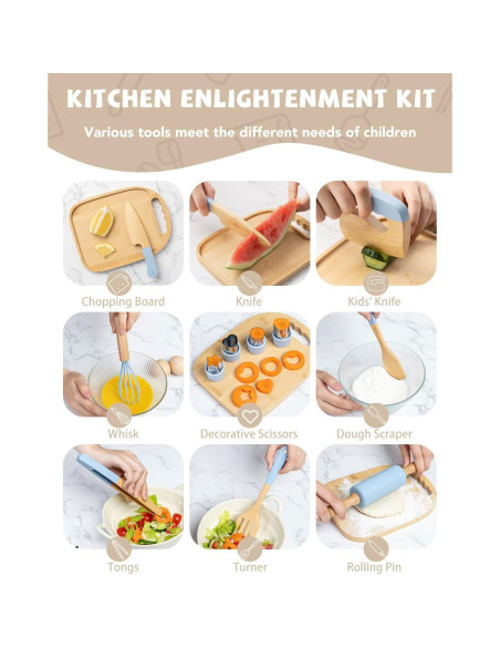 Juego de Cocina de Madera Montessori Biticolor 15 Piezas Azul