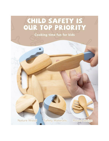 Juego de Cocina de Madera Montessori Biticolor 15 Piezas Azul