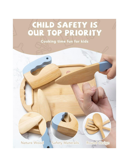 Juego de Cocina de Madera Montessori Biticolor 15 Piezas Azul