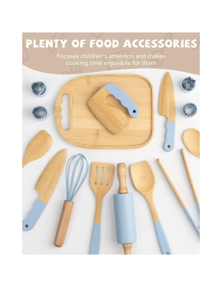 Juego de Cocina de Madera Montessori Biticolor 15 Piezas Azul