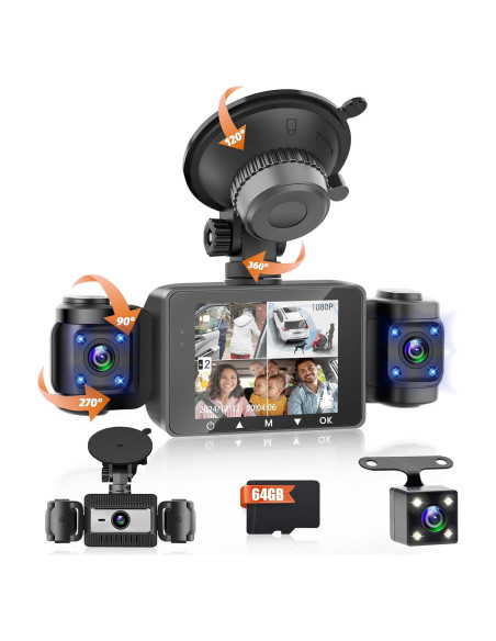 Cámara Dash 360 4 Canales Fuluku 1080P con Tarjeta 64GB