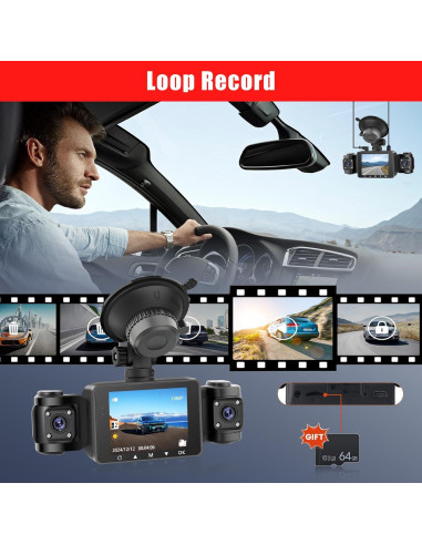 Cámara Dash 360 4 Canales Fuluku 1080P con Tarjeta 64GB