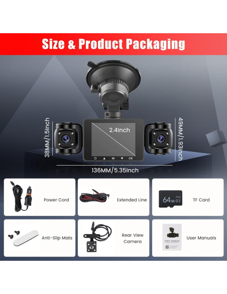 Cámara Dash 360 4 Canales Fuluku 1080P con Tarjeta 64GB