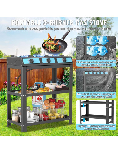 Estufa de Gas Portátil forimo JK-333-C 3 Quemadores 40000 BTU