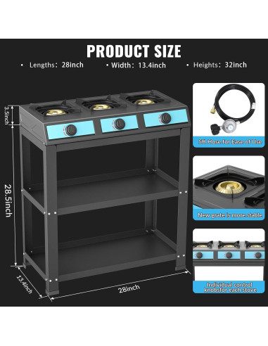 Estufa de Gas Portátil forimo JK-333-C 3 Quemadores 40000 BTU