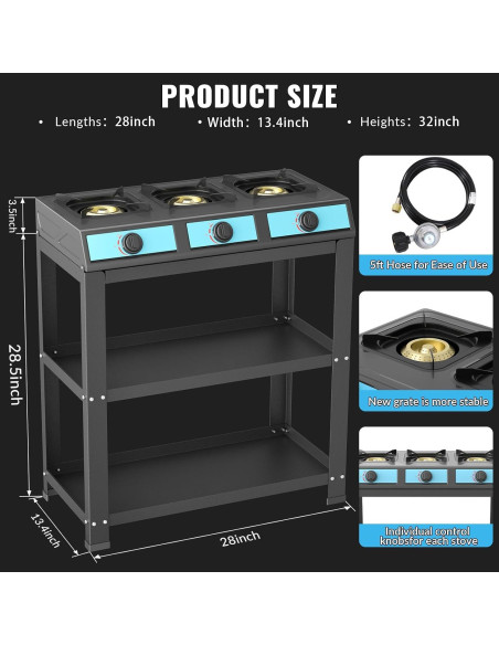 Estufa de Gas Portátil forimo JK-333-C 3 Quemadores 40000 BTU