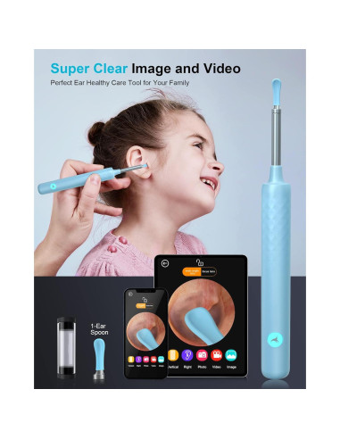 DJROLL Endoscopio de Oído Inalámbrico 1080P Azul