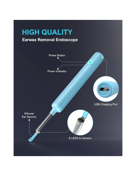 DJROLL Endoscopio de Oído Inalámbrico 1080P Azul