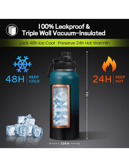 Botella de Agua Aislada 0.91L ICIOI - Frío 48h, Caliente 24h