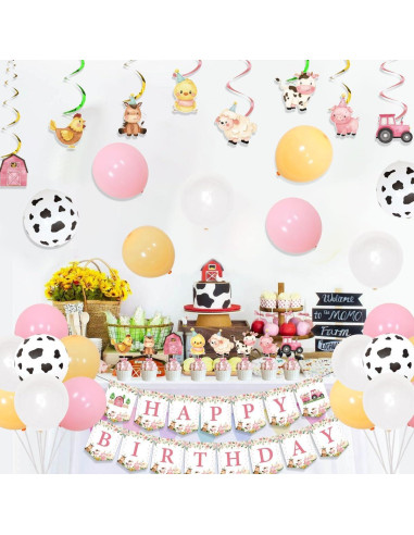 Kit de Decoraciones de Cumpleaños de Granja Rosa KREATWOW 68 Piezas