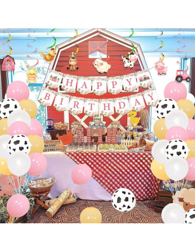 Kit de Decoraciones de Cumpleaños de Granja Rosa KREATWOW 68 Piezas