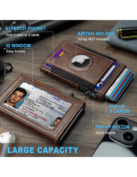 Billetera Airtag para hombres con bloqueo RFID - Minimalista 7-9 tarjetas