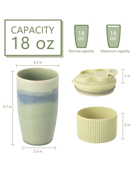 Taza de Café de Viaje TaoTaojarvie Cerámica 0.47 L Verde Claro