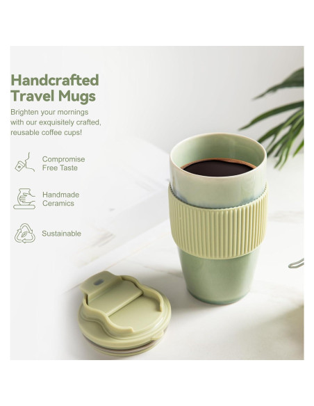 Taza de Café de Viaje TaoTaojarvie Cerámica 0.47 L Verde Claro