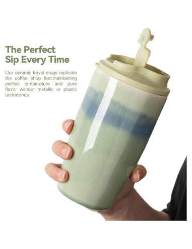 Taza de Café de Viaje TaoTaojarvie Cerámica 0.47 L Verde Claro