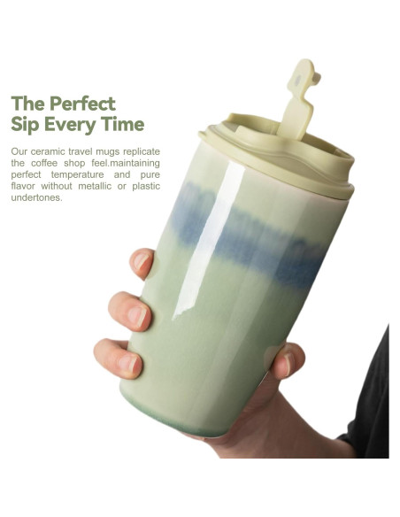 Taza de Café de Viaje TaoTaojarvie Cerámica 0.47 L Verde Claro