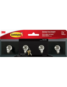 Riel de Llaves 3M Pizarra 20.32 cm con 4 Ganchos Removibles 2