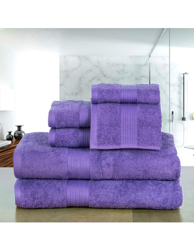 Juego de Toallas de Lujo Ample Decor 100% Algodón 6 Piezas Morado