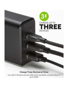 Cargador USB-C Mophie 100W con 3 Puertos y Cable 1.5m 2