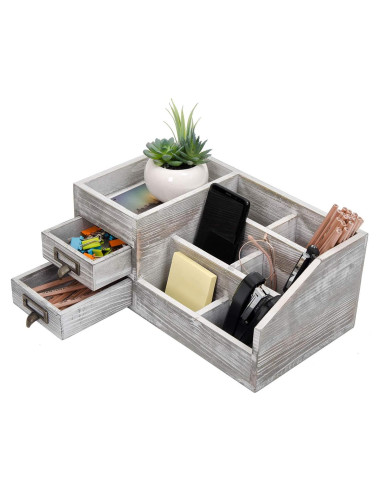 Organizador de Escritorio de Madera Rústica VERGOODR con 6 Compartimentos