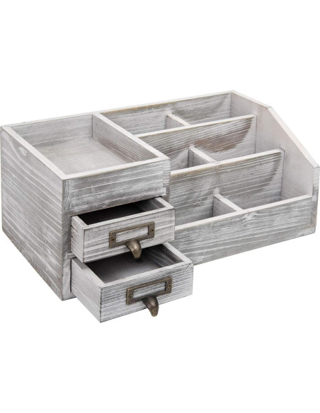 Organizador de Escritorio de Madera Rústica VERGOODR con 6 Compartimentos