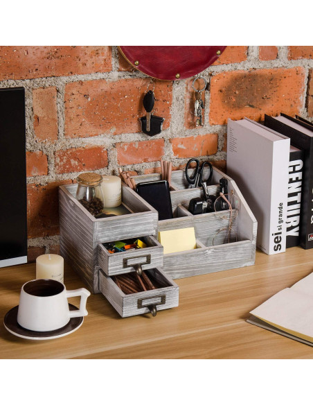 Organizador de Escritorio de Madera Rústica VERGOODR con 6 Compartimentos