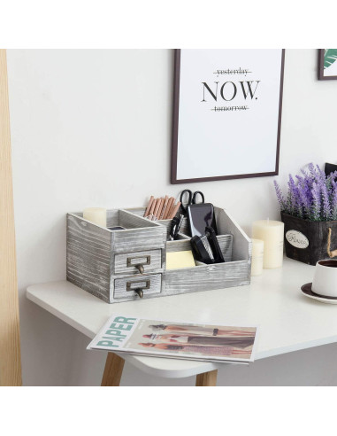 Organizador de Escritorio de Madera Rústica VERGOODR con 6 Compartimentos