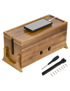 Caja de Gestión de Cables de Madera de Acacia Extra Grande