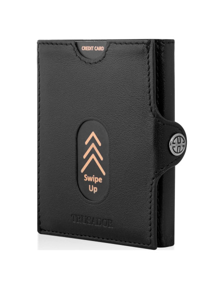 Billetera de Cuero Compacta TRUSADOR Valencia Unisex RFID Negra