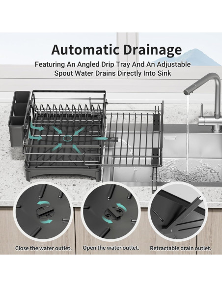 Escurridor de Platos Grande SILUB Negro Expandible 40.6-62 cm