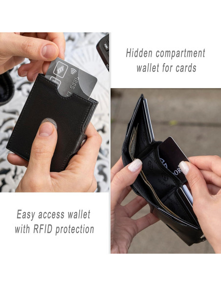 Billetera de Cuero Compacta TRUSADOR Valencia Unisex RFID Negra
