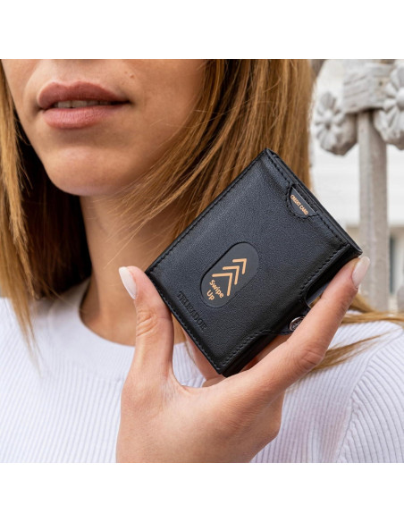 Billetera de Cuero Compacta TRUSADOR Valencia Unisex RFID Negra