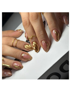 Uñas Postizas Cortas Almendra Doradas NEWSPIED 24 Pcs