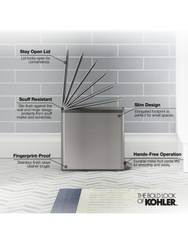Cubo de Basura Kohler 9.46L Slim con Pedal Cierre Silencioso