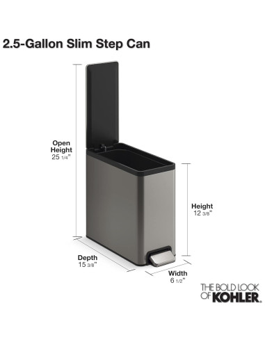 Cubo de Basura Kohler 9.46L Slim con Pedal Cierre Silencioso