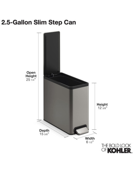 Cubo de Basura Kohler 9.46L Slim con Pedal Cierre Silencioso