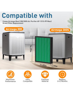 Paquete de 2 Filtros HEPA Smilyan AP-1515-FP para Coway AIRMEGA 300 2