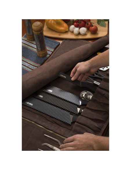 Roll de Cuchillos Asaya - 15 Espacios - Cuero y Lona Impermeable