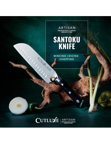 Cuchillo Santoku Cutluxe 17.78 cm Acero Alto Carbono Ergonomico