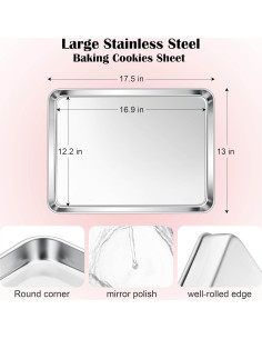 Bandeja para Hornear E-far 44.5x33 cm Acero Inoxidable Apta Lavavajillas 2