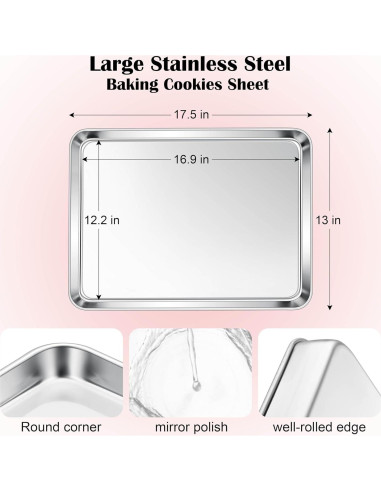 Bandeja para Hornear E-far 44.5x33 cm Acero Inoxidable Apta Lavavajillas