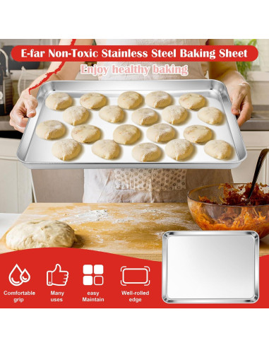 Bandeja para Hornear E-far 44.5x33 cm Acero Inoxidable Apta Lavavajillas