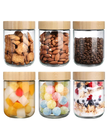 Tarros de Vidrio OcePor 6 Pack 473ml con Tapa de Bambú